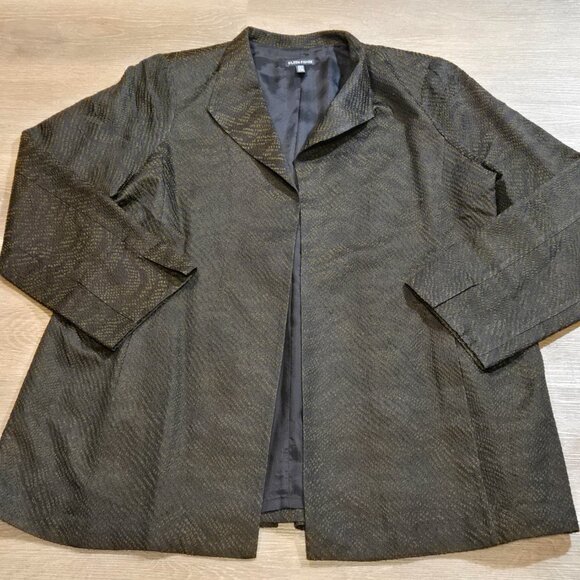 Eileen Fisher Blazer Womens XL Brown Black Open Silk Blend Jacket Jacquard Wave - Picture 4 of 10